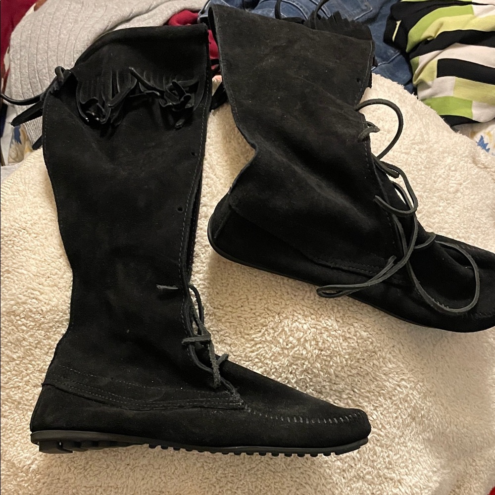 Minnetonka Black Suede Moccasin Boots